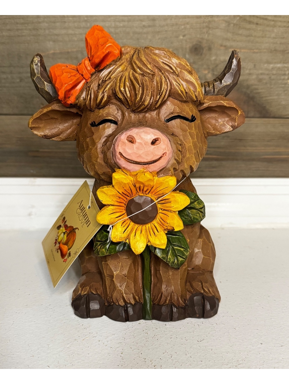 Highland Cow Figurine with Sunflower